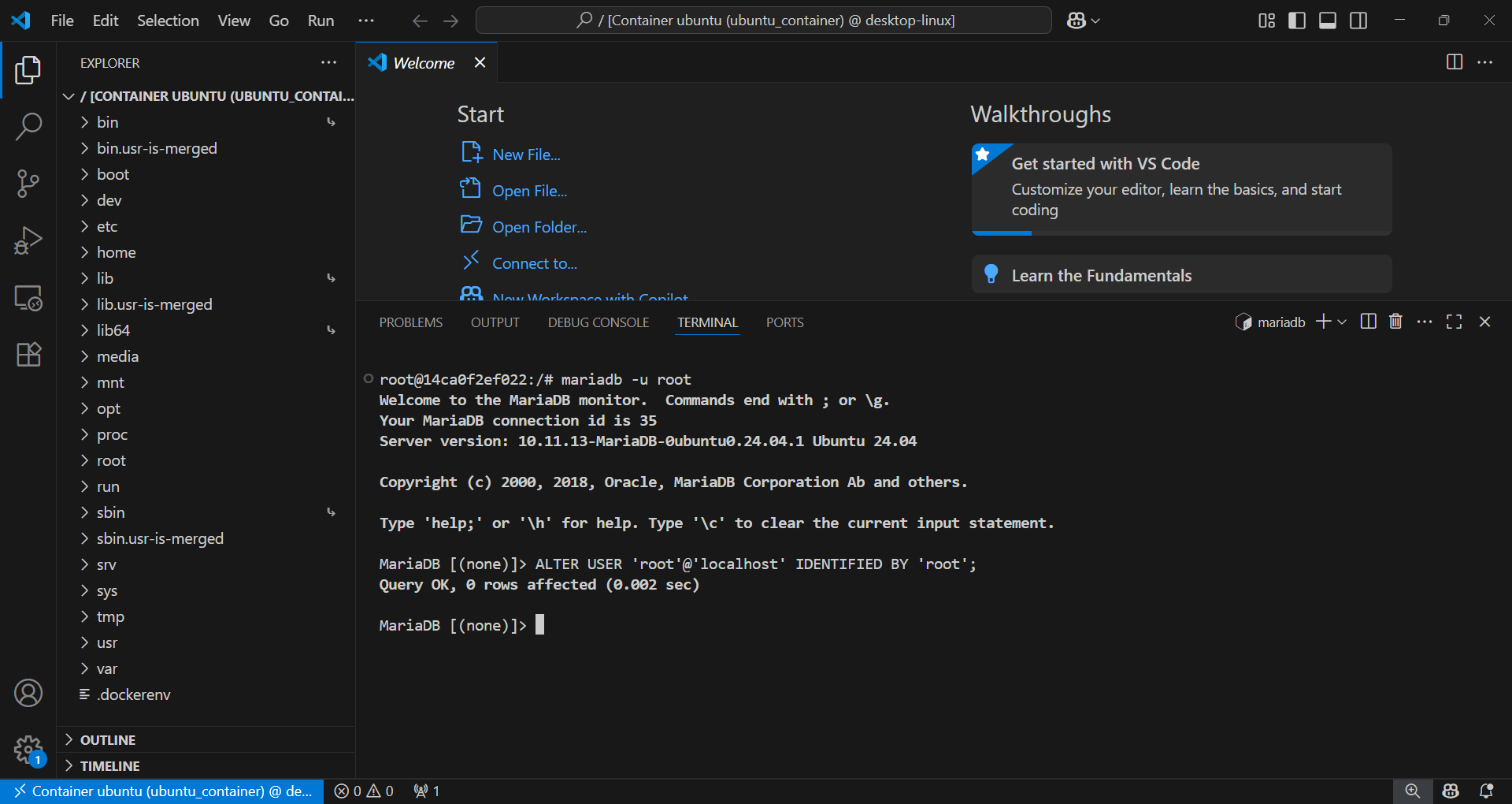 mariadb change password