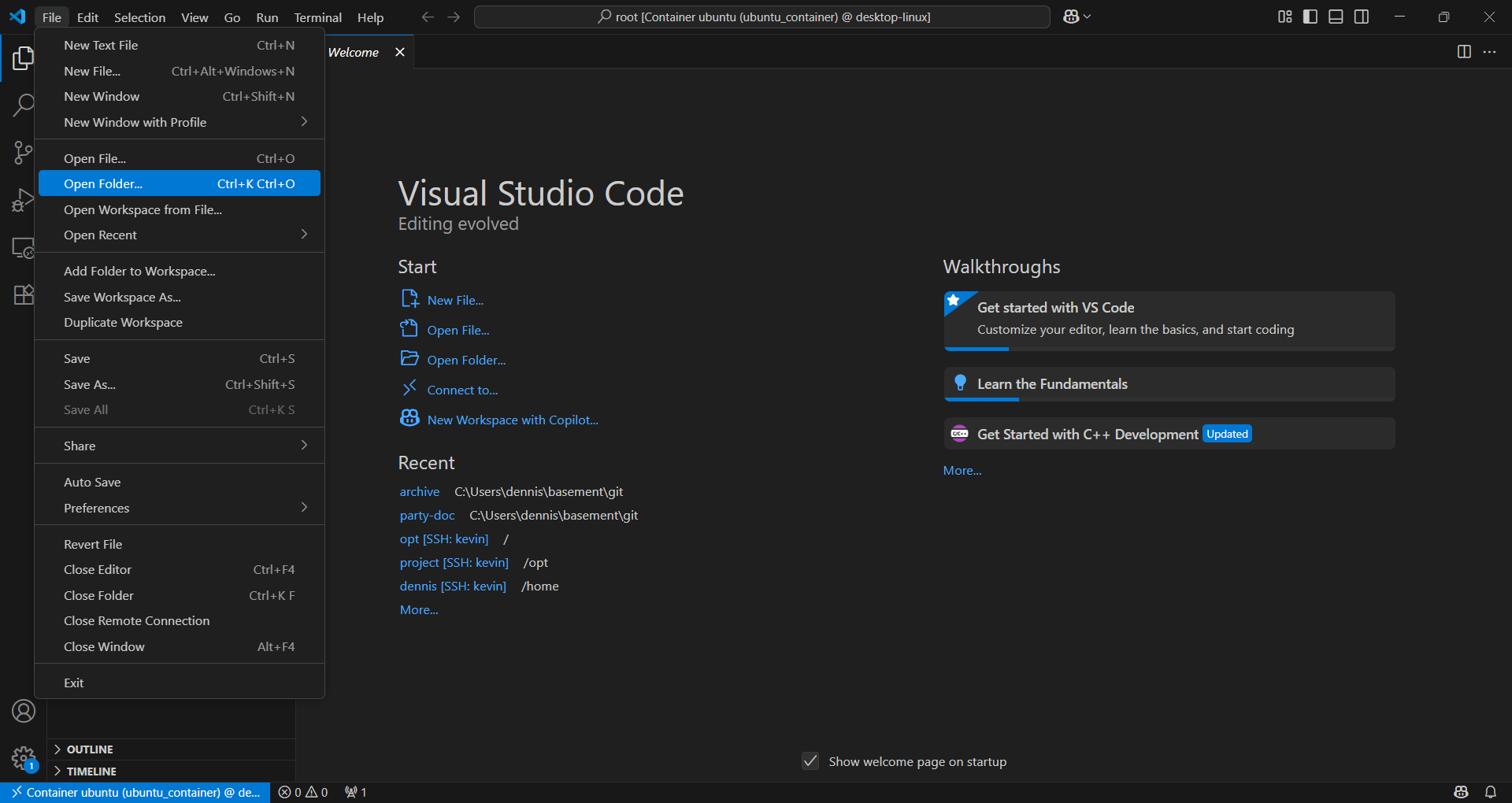 vscode open folder