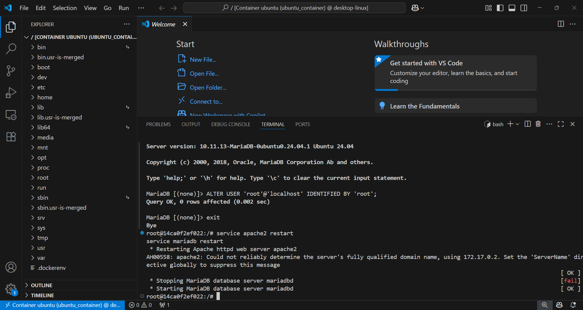vscode restart apache2
